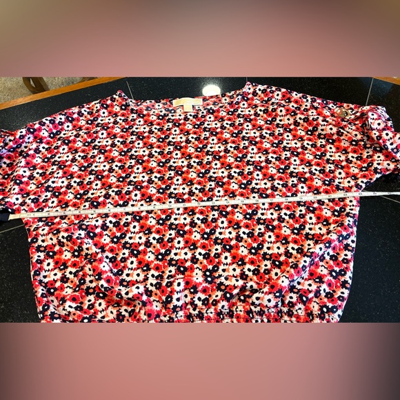 Michael Kors Blouse Tab 1/2sleeves Smocked Waist Geranium Red White Navy SZ. Med - Picture 8 of 13